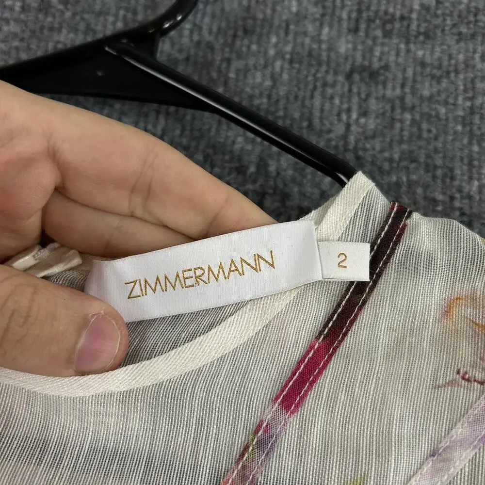Zimmermann Dress 2 Prima Paneled Floral Silk Linen Organza Mini Romantic Luxury - Picture 10 of 16